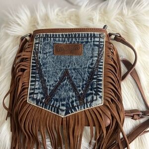 Wrangler Brown and Blue Fringe Crossbody Bag